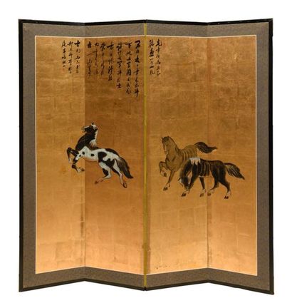 JAPON, XXe.
Paravent à quatre feuilles, une...