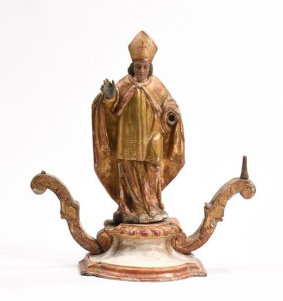 École française XVIIIe.
Statuette d'évêque...