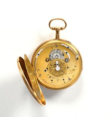Montre de poche en or jaune 18K, le mouvement...