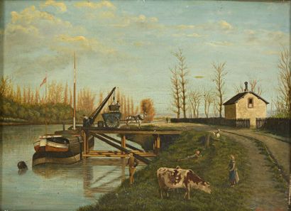 A . CANDELOT (actif au XIXe).
Paysage animé...