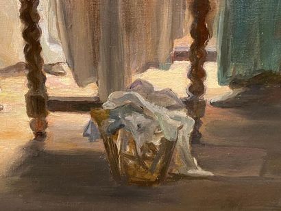 Pauline VALLAYER-MOUTET (XIXe-XXe).
La Repasseuse.
Huile...
