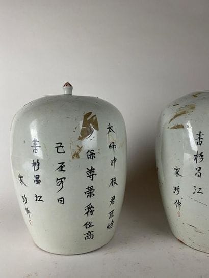 CHINE, XXe.
Paire de vases couverts en porcelaine...