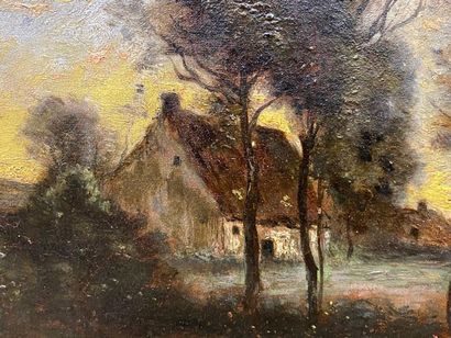 École française XIXe. 
Vaches à la rivière...