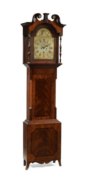Horloge de parquet en placage d'acajou, la...