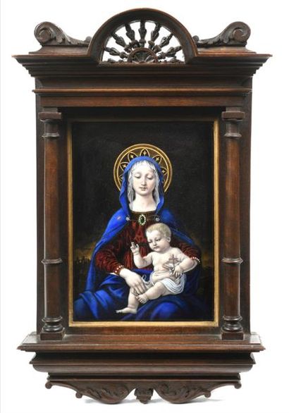 Théophile SOYER (1841-1915).
Vierge à l'Enfant.
Émail...