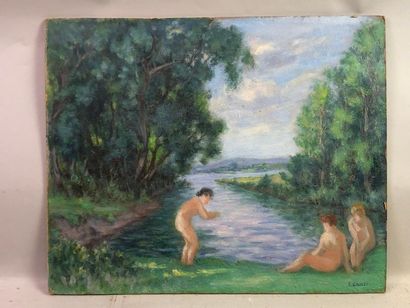 GAULET  Henry (1863-?). Le bain.
Huile sur...