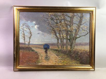 Gabriel RUE ? (XXe). L'averse.
Huile sur...