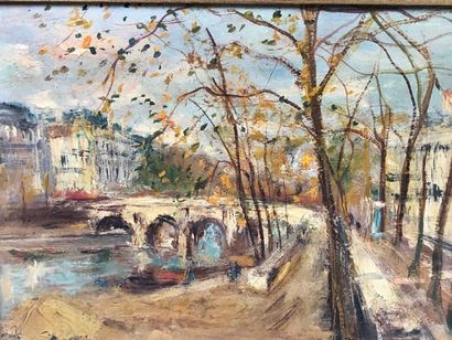 Serge BELLONI (1925-2005). La Seine à Paris.
Huile...