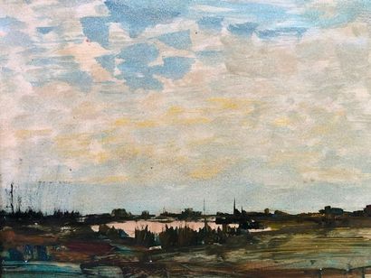 Pierre PETIT (1832-1909). Bord de Loire.
Huile...