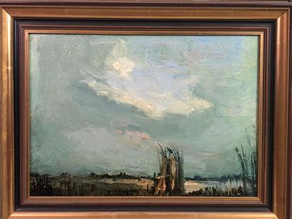 Pierre PETIT (1832-1909). Bord de Loire.
Huile...