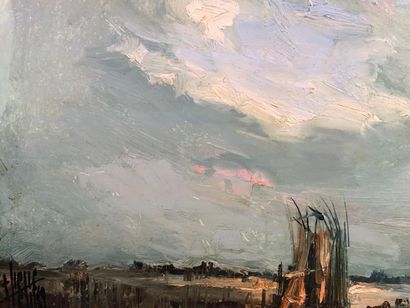 Pierre PETIT (1832-1909). Bord de Loire.
Huile...