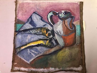 VIGNAC. Nature morte aux harengs.
Huile sur...