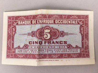 Afrique Occidentale, 2ème GM.
Billet de 5...