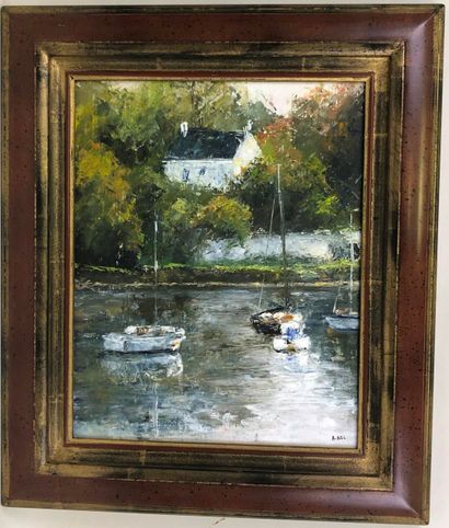 A. BEL (20th).

Boats in the ria.

Oil on...