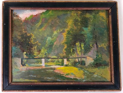 French school XXth century.

The little bridge.

Oil...