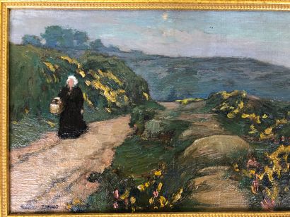 Gaston K... ? (XXth).

Landscape at the river...