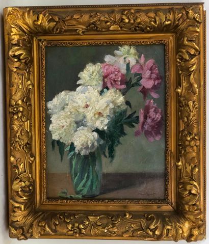 Albert LACOUT (XXe). 

Vase de pivoines.

Huile...