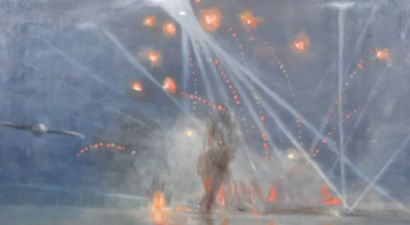 G. FERRÉ (20th).

Under the bombs.

Oil on...