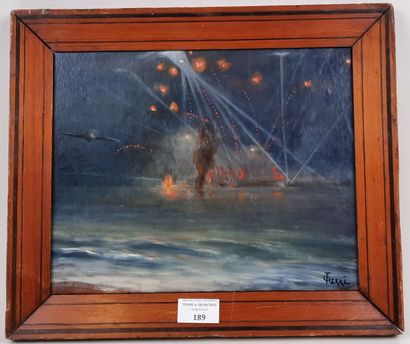 G. FERRÉ (20th).

Under the bombs.

Oil on...