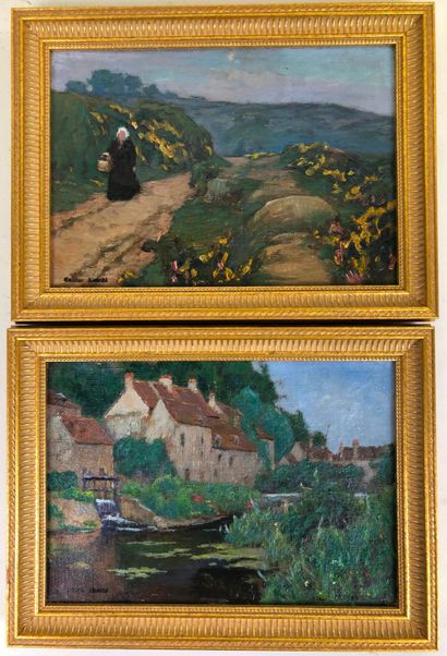 Gaston K... ? (XXth).

Landscape at the river...