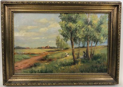 H. CUMET ? (XIXth).

Summer walk.

Oil on...