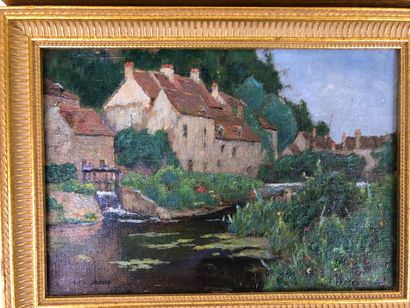 Gaston K... ? (XXth).

Landscape at the river...