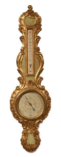 Baromètre-thermomètre en bois sculpté, doré...