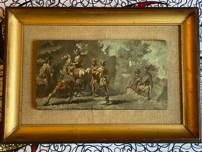 Attribué à Eugénio LUCAS-VELASQUEZ (1817-1870).

Soldats...