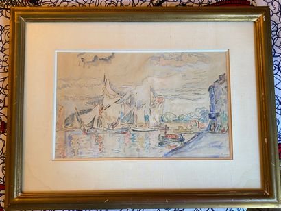 Paul SIGNAC (1863-1935).

Voiliers à Saint-Tropez,...
