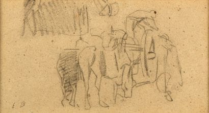 École française XIXe.

Paysans à la charrette.

Crayon...