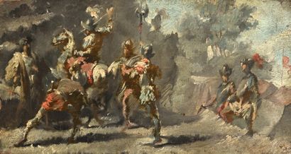 Attribué à Eugénio LUCAS-VELASQUEZ (1817-1870).

Soldats...