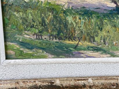 Marius MARKEY (XX). Landscape with big trees.

Oil...