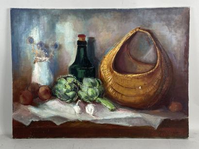 Robert SALES (20th).

Still life with artichokes.

Oil...