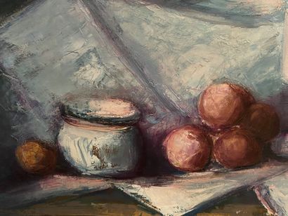 Robert SALES (20th).

Still life in blue.

Oil...