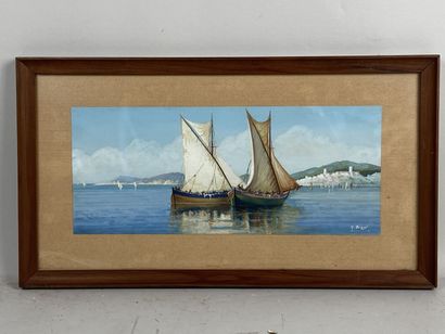 Y. BIGOT (20th).

Tartanes encalminated.

Gouache...