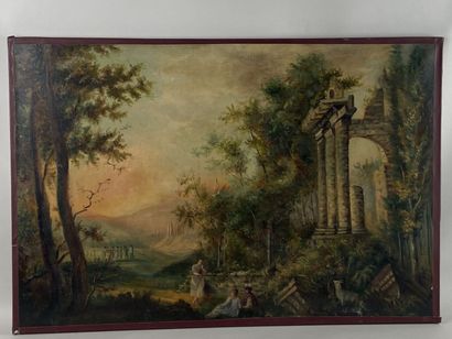 French school XIXth. Animated landscape with...