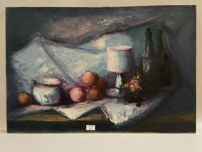 Robert SALES (20th).

Still life in blue.

Oil...
