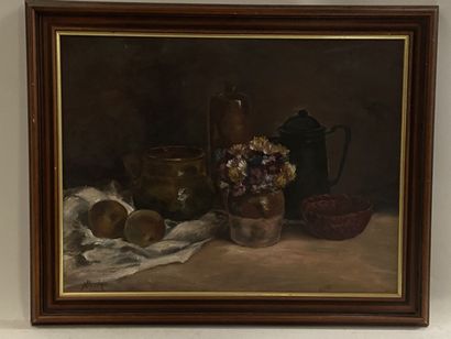 Jeannine NOELS (20th).

Still life with apples.

Oil...