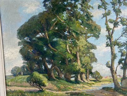 Marius MARKEY (XX). Landscape with big trees.

Oil...
