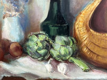Robert SALES (20th).

Still life with artichokes.

Oil...