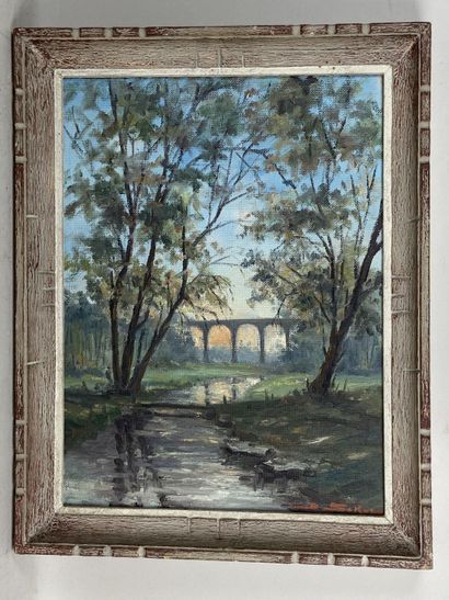 SOKOL (20th).

Landscape with a bridge.

Oil...