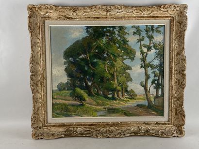 Marius MARKEY (XX). Landscape with big trees.

Oil...