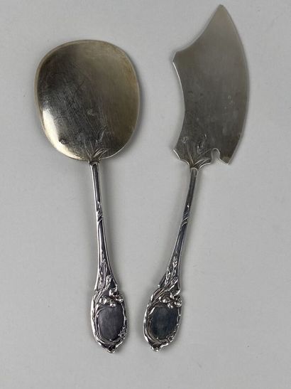 Couvert de service à glace en argent et argent...