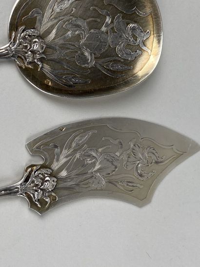 Couvert de service à glace en argent et argent...
