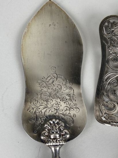 6 couverts de service en argent, métal argenté,...