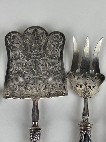 6 couverts de service en argent, métal argenté,...