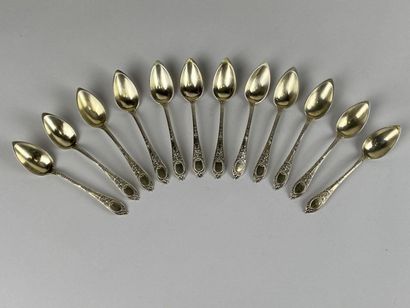Série de 12 petites cuillères en argent doré...