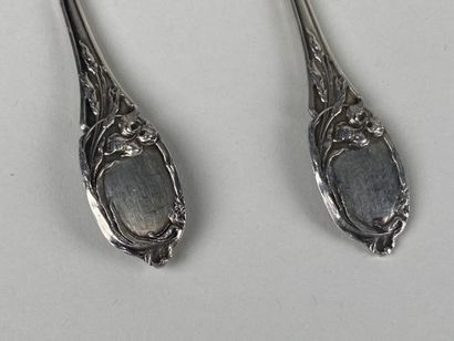 Couvert de service à glace en argent et argent...