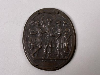 Plaquette bronze uni-face SCENE à l'ANTIQUE....