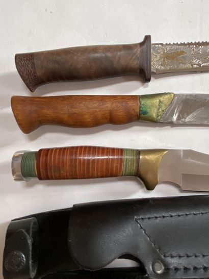 Lot de trois couteaux de chasse avec étu...